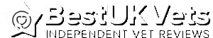 BestUKVets logo with a star. Inside the star, there is a stethoscope shaped like a heart. The words BestUKVets Independent Vet Reviews are written in bold white letters.